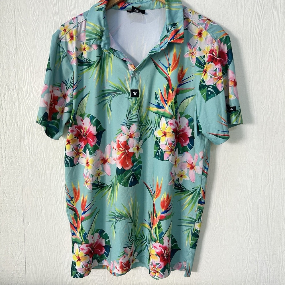 New Bad Birdie Golf Shirt Mens Size X-Large Tropics Floral Print Polo Worn Once